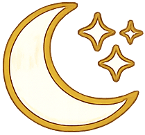Golden crescent moon with three twinkling stars, symbol of night